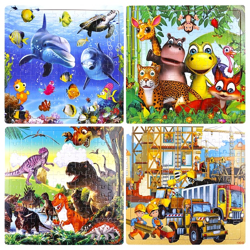 Puzzles for Kids Ages 3-8, 4 Pack Wooden Jigsaw Puzzles 100 Pieces