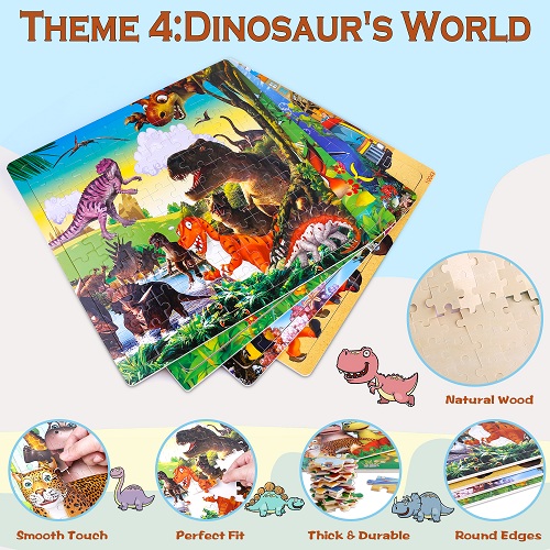 Puzzles for Kids Ages 3-8, 4 Pack Wooden Jigsaw Puzzles 100 Pieces