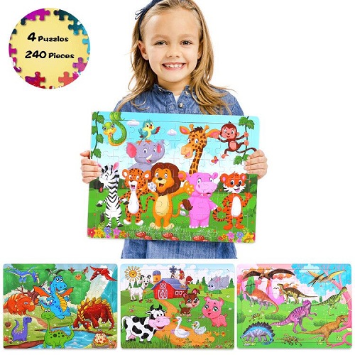 Puzzles for Kids Ages 3-8, 4 Pack Wooden Jigsaw Puzzles 60 Pieces
