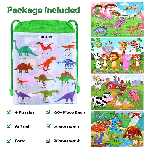 Puzzles for Kids Ages 3-8, 4 Pack Wooden Jigsaw Puzzles 60 Pieces