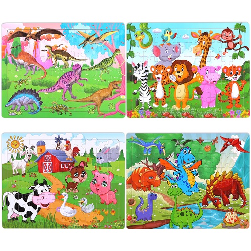 Puzzles for Kids Ages 3-8, 4 Pack Wooden Jigsaw Puzzles 60 Pieces